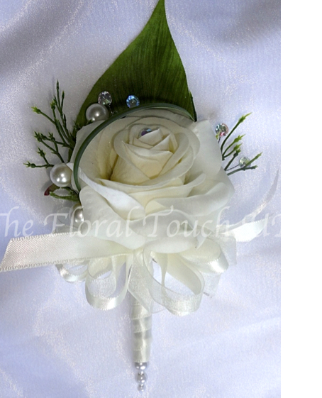 Ivory Fresh Touch Rose & Crystal Corsage